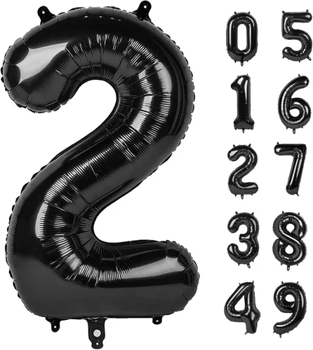 Vista 15 de Globo negro de 40 pulgadas con números del 0 al 9 (cero-nueve), globo de cumpleaños de gran tamaño, globo de helio de aluminio con números grandes