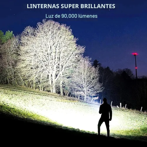 Vista 2 de Paquete de 3 linternas recargables de alto lúmenes, 990,000 lúmenes, linternas LED superbrillantes con enfoque ajustable, 5 modos, IPX7 impermeable