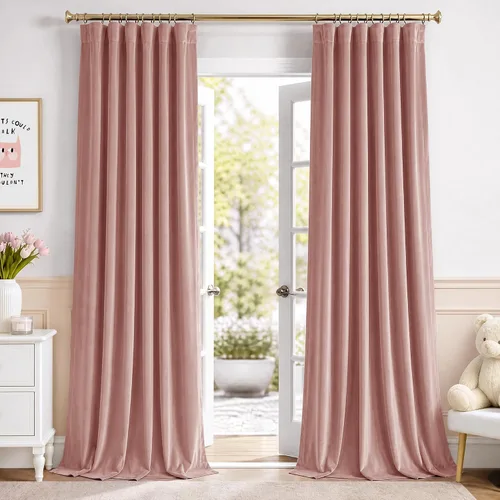 Vista 30 de NICETOWN Cortinas opacas de terciopelo rosa polvoriento de 96 pulgadas de largo, 2 paneles de oscurecimiento de la habitación, cortinas de 2-Rosa