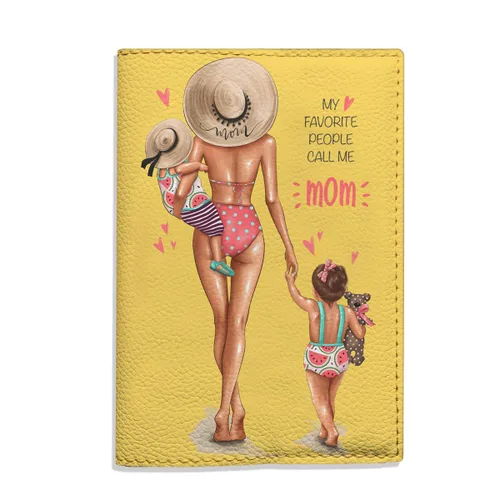 Vista 5 de Summer passport holder for women - Mom with Daughter and Son, Eco Leather Wallet Organizer, Personalized Cover for documents