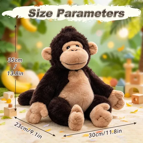 Vista 2 de Peluche de chimpancé de 14 pulgadas, peluche suave de animales de la selva Chimpancé - Marrón