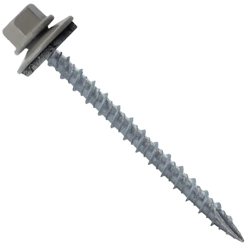 Vista 49 de 10 tornillos para techos de metal gris ABC de 2-1/2 pulgadas, cabezal de arandela hexagonal, arranque automático/roscado, arandela EPDM. 1 bolsa