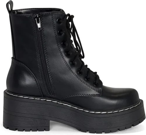 Vista 3 de Chariot & Co Pure- Botas de tobillo de moda con suela gruesa para mujer, con cordones y cremallera lateral