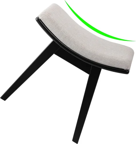 Vista 4 de URFORESTIC Taburete de tocador de madera de roble, moderno taburete de maquillaje con superficie de asiento cóncavo, capacidad de 300 libras, fácil