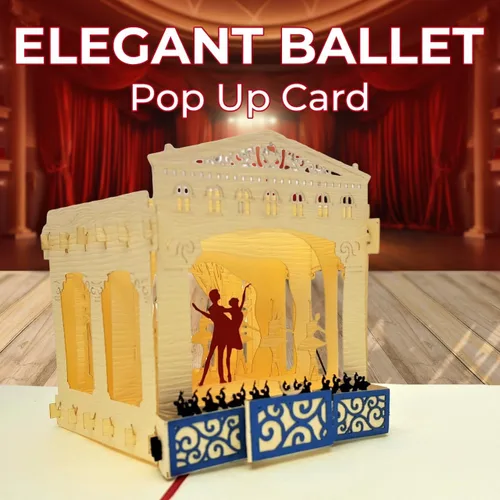 Vista 2 de iGifts And Cards Tarjeta de felicitación emergente 3D de Ballet Theater – Tarjeta de felicitación de escenario de actuación de baile, aniversario