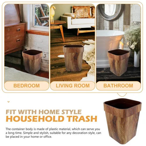 Vista 5 de Zerodeko Cubo de basura de grano de madera cuadrado sin tapa, papelera de plástico de 12 x 9.5 pulgadas, compacto para baño, cocina, oficina