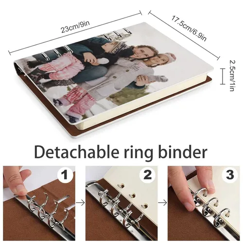 Vista 2 de Hwyuqiya Personalized Journal Notebook for Gift with Your Photo or Text, Custom Picture Diary, A5 PU Leather Notebook with 6-Ring Binder and 180