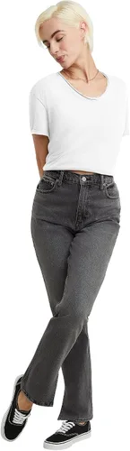 Vista 4 de Hanes Camiseta de manga corta con cuello en V para mujer con borde crudo, 100% algodón