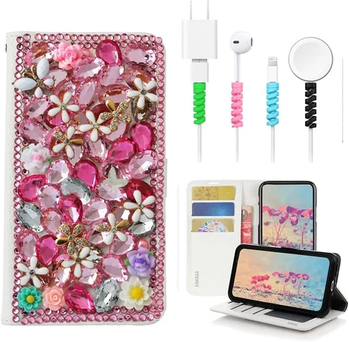 Vista 5 de Bling SSBLDwCPSeries-4 - Funda de piel con tapa y protector de cable, diseño 3D