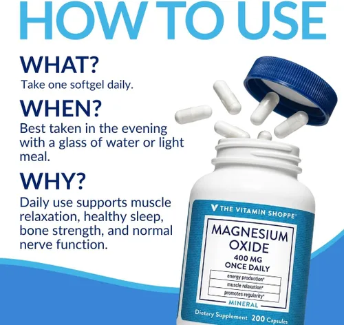 Vista 5 de The Vitamin Shoppe Suplemento de óxido de magnesio de 400 mg, mineral de magnesio diario para relajación muscular, salud ósea y apoyo a