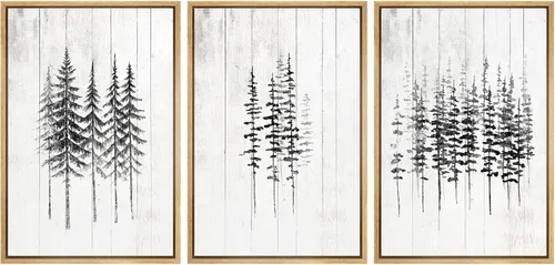 Vista 131 de SIGNWIN Lienzo enmarcado para pared, juego de arte de collage de hojas transparentes en blanco y negro, ilustraciones de naturaleza silvestre, arte