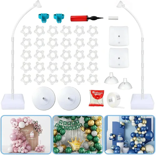 Vista 8 de Kit de arco de globos: soporte de arco de globos flexible de 8.2 pies y 6 pies con base y bomba manual, soporte de globo de medio arco reutilizable