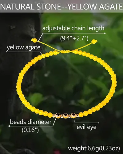 Vista 4 de Pulseras de tobillo de mal de ojo para mujer, tobilleras de cuentas para playa, accesorios de piedras preciosas curativas de cristal ajustable