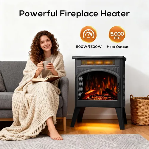 Vista 2 de ZAFRO Chimenea eléctrica independiente de 21 pulgadas con control remoto, calentador de espacio de chimenea con color de llama ajustable y brillo