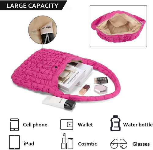 Vista 3 de JQWSVE Bolsa de mano acolchada grande para mujer, bolsa acolchada de algodón, bolsa de hombro acolchada