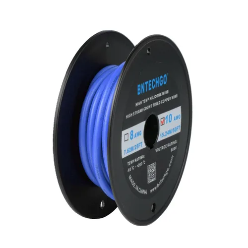 Vista 28 de BNTECHGO Carrete de alambre de silicona calibre 10 de 25 pies, alambre de cobre estañado trenzado de 10 AWG, color azul flexible