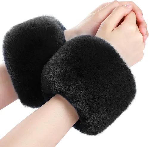 Vista 22 de SATINIOR Puños de muñeca de piel sintética cortos para mujer Beige