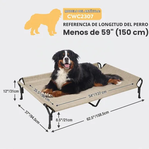 Vista 3 de Veehoo Cama elevada refrescante para perro con barandilla, cuna elevada para mascotas, para interiores y exteriores, cama XXL para mascotas