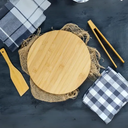 Vista 7 de Juego de 12 tablas de cortar de bambú a granel – Tabla de madera redonda reversible de 9 pulgadas, bandeja de servir, mantel individual, plato