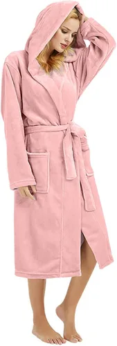 Vista 51 de HEARTNICE Bata de forro polar con capucha para mujer, bata de baño suave para mujer, bonito abrigo largo para casa