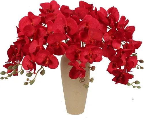 Vista 10 de Orquídeas artificiales de 38 pulgadas, 6 unidades, orquídeas falsas rosas, orquídeas de seda de terciopelo, flores artificiales de tallo largo