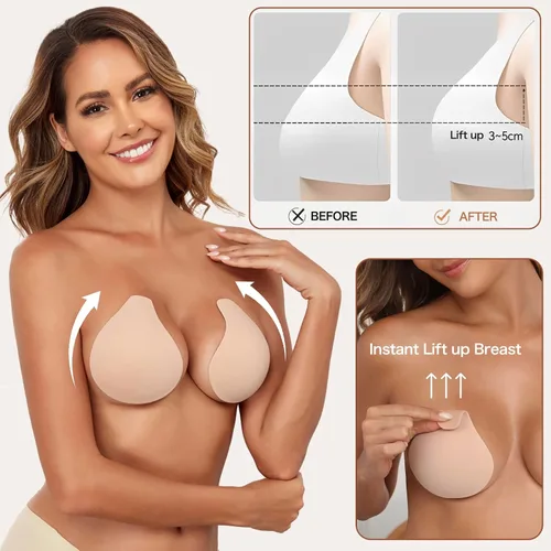 Vista 2 de Bontierie Cubiertas de pezón Pegajoso Push Up Bra Añadido Levantamiento sin costuras Empanadas Ultra Delgadas Adhesivo Bras Mujeres