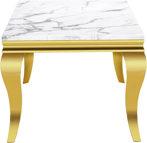 Vista 7 de SSLine Moderna mesa de centro de 1 pieza para sala de estar, mesa de centro de lujo de mármol sintético con patas de acero inoxidable en forma de S