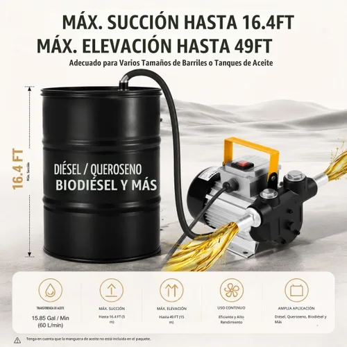 Vista 5 de 110V AC 16GPM 60L/min Bomba de transferencia de aceite, Bomba de aceite autocebante eléctrica, Bomba extractora de líquidos para diesel, queroseno