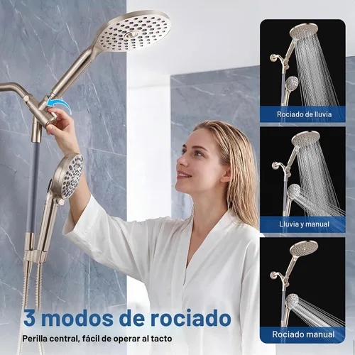 Vista 5 de MakeFit Combo de cabezal de ducha de lluvia con doble filtro, cabezal de ducha de mano de alta presión con barra ajustable, cabezal de ducha