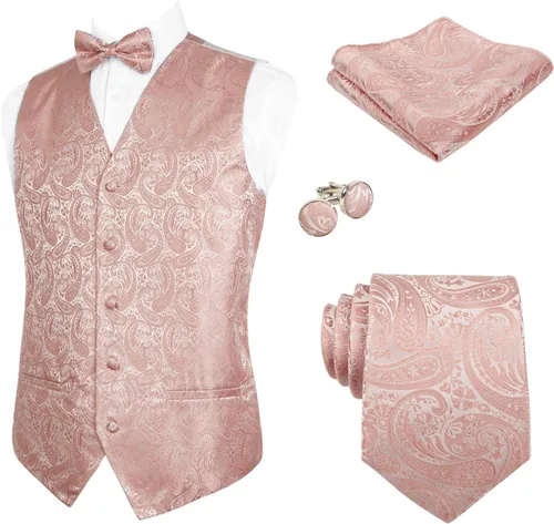 Vista 9 de Alizeal Conjunto de 4 piezas de chaleco floral con lazo y bolsillo cuadrado 185-champán