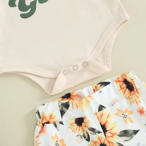 Vista 90 de Sejardin Ropa de verano para bebé y niña, recién nacida, manga corta, con letras, mameluco elástico con diadema