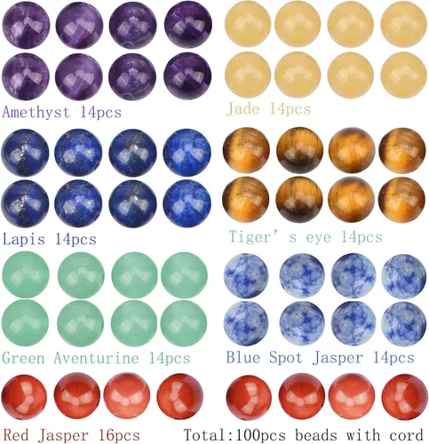 Vista 2 de LPBeads 100 Cuentas de 8mm Cuentas Redondas Naturales de Chakra, Cuentas Sueltas de Piedra Preciosa Redondas para Hacer Joyas con Cordón Elástico