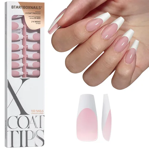 Vista 10 de BTArtboxnails XCOATTIPS White French Tip Press On Nails, XXS Squoval, Pink Lamp-Curable, 4-Week Wear, Natural Nail Look, Salon Quality Value at