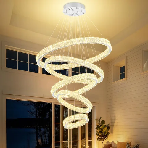 Vista 11 de Araña de Cristal LED Moderna Regulable de 8" Anillo Dorado Luminarias Colgantes para Isla de Cocina Comedor Sala de Estar