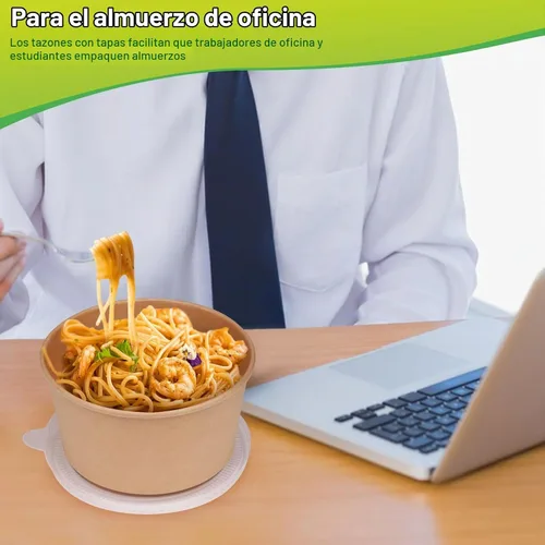 Vista 2 de greensight Cuencos de papel grandes de 32oz con tapas, paquete de 50 Marrón