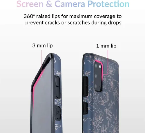 Vista 2 de VELVET CAVIAR Funda compatible con Samsung Galaxy S20 Flower - Lindas fundas protectoras para mujeres y niñas (negro rosa dorado floral)