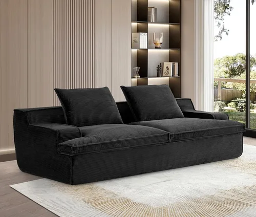 Vista 6 de Comfora Sofá de 4 plazas de gran tamaño, sofá de espuma completa para sala de estar con reposabrazos anchos, tapicería de pana suave, sofá