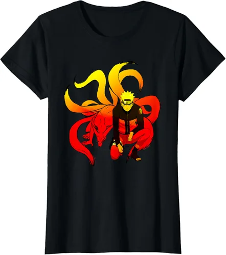 Vista 36 de Naruto Shippuden Naruto and 9 Tails - Camiseta de manga corta Negro
