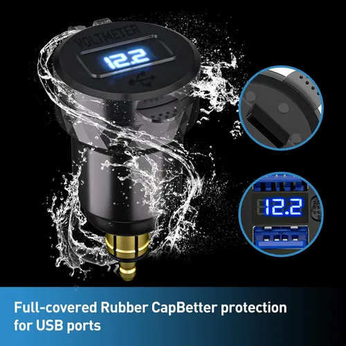 Vista 6 de DIN Hella Plug to Dual QC 3.0 Cargador USB Adaptador de corriente con voltímetro e interruptor de encendido/apagado para BMW Ducati Triumph