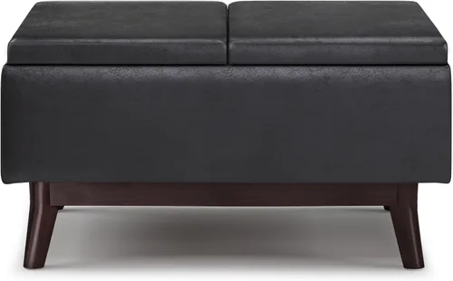 Vista 5 de SIMPLIHOME Owen Tray Top - Otomana pequeña de almacenamiento para mesa de centro – otomana rectangular tapizada de cuero vegano de 34 pulgadas