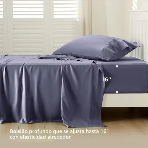 Vista 3 de Bedsure PureWoven 100% rayón derivado de bambú, sábanas de cama individual, 3 piezas