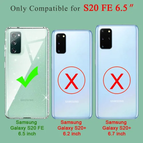 Vista 2 de ANNSD Funda protectora para Samsung Galaxy S20 Fe, cubierta protectora de cuerpo completo de goma flexible delgada y transparente con purpurina