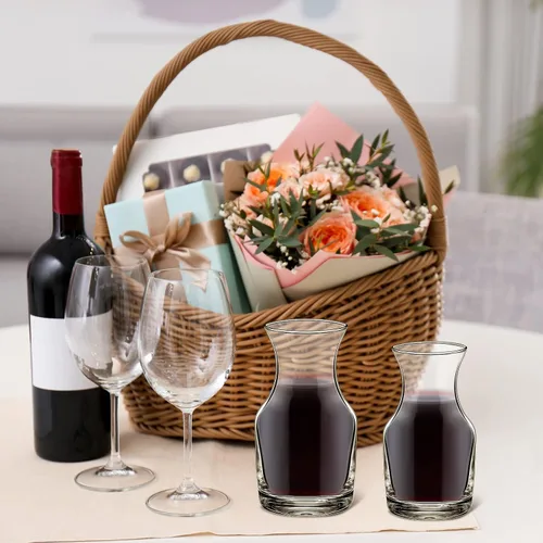 Vista 5 de Irenare Paquete de 6 mini jarras de vino de una sola porción de vidrio para vino, jarra pequeña individual para jugo, agua, cenas, fiestas
