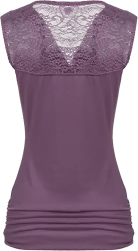 Vista 4 de Zeagoo - Camiseta sin mangas elástica de cuello holgado y fruncido, con drapeado lateral, para mujer