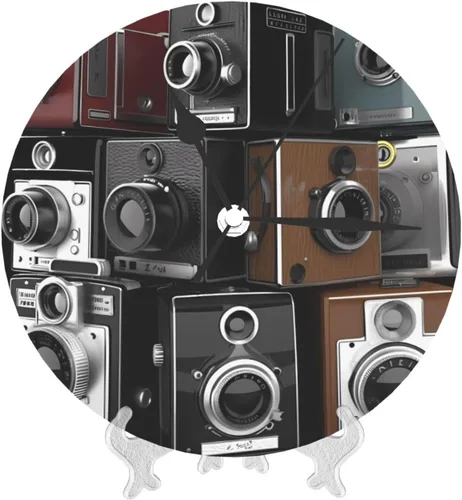 Vista 8 de Reloj de pared retro Cool Camera Collection de 10 pulgadas, silencioso, sin tictac, funciona con pilas, reloj analógico, relojes redondos clásicos