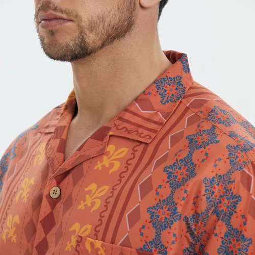 Vista 3 de SIX ISLANDS Camisa de playa hawaiana de manga corta para hombre grande y alto, camisa floral con botones para hombre, camisa cubana para hombre