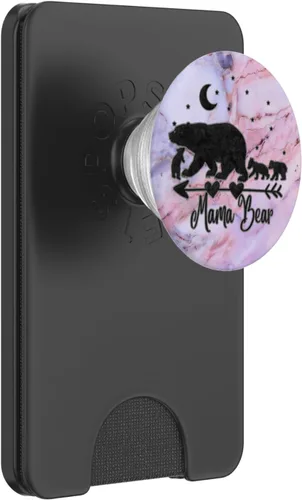 Vista 7 de Black Mama Bear and Three Cubs On Pink Gray Blue PopSockets PopGrip: agarre intercambiable para teléfonos y tabletas