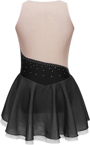 Vista 4 de Kids Girls Sleeveless Figure Ice Skating Dress Leotard Mesh Splice Roller Skating Dance Performance Costume