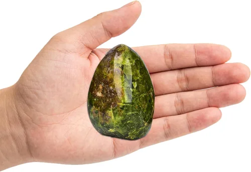 Vista 2 de AMOYSTONE Piedra de preocupación pulida de ópalo verde natural para aliviar la ansiedad, piedra preciosa de reiki de cristal curativo de mano