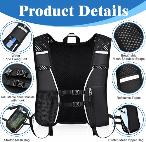 Vista 3 de Mochila de Hidratación con Bolsa de Agua de 2 L, Chaleco Ligero y Transpirable para Correr para Hombre, Paquete de Agua Ajustable con Correas